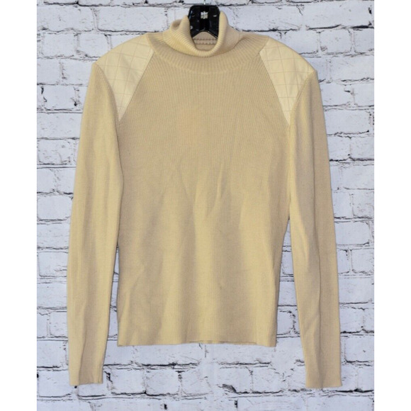 Carlisle Long Sleeve Leather Ribbed Wool Cashmere Blend Turtleneck Size Medium - Picture 2 of 6